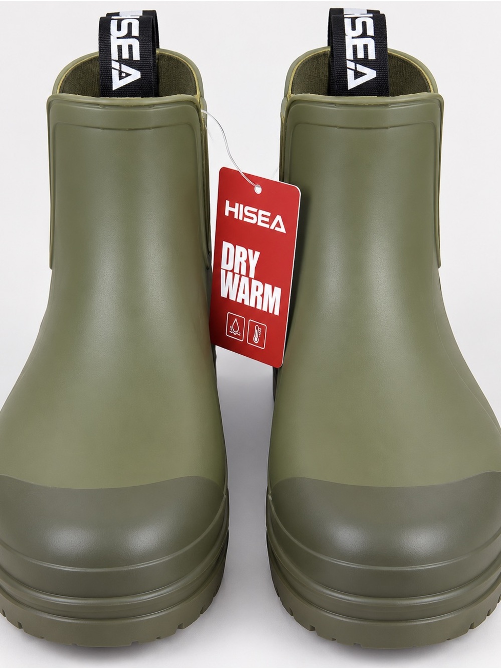 HISEA Olive Green Waterproof Chelsea Rain Ankle Boots